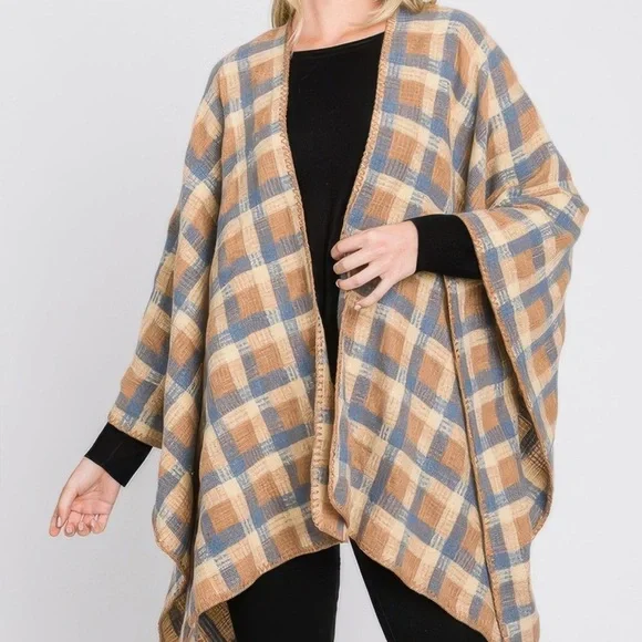Plaid Pattern Ruana - Picture 2 of 3